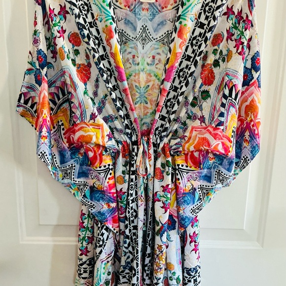 La Blanca Vibrant Floral Swimsuit Cover-Up Kimono Drawstring Waist WM SZ SM/Med - Picture 10 of 12